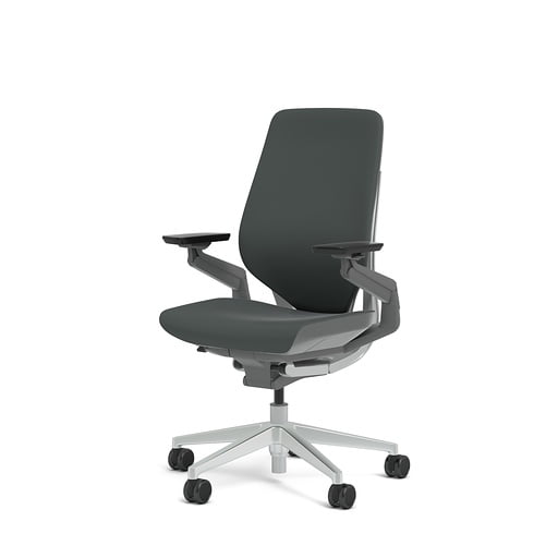 Steelcase Gesture Office Desk Chair with Headrest Plus Lumbar Support Cogent Connect Graphite 5S25 Fabric Low Black Frame Hard Floor Soft Caster Wheels 